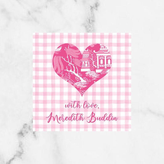 Printable  Chinoiserie Pink Heart Enclosure Card