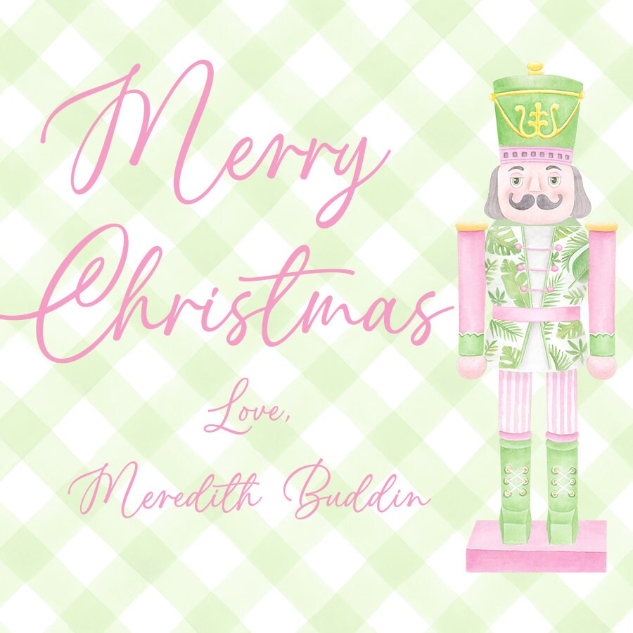 Palm Beach Pink and Green Christmas Nutcracker Personalized Enclosure Card or Gift Tag