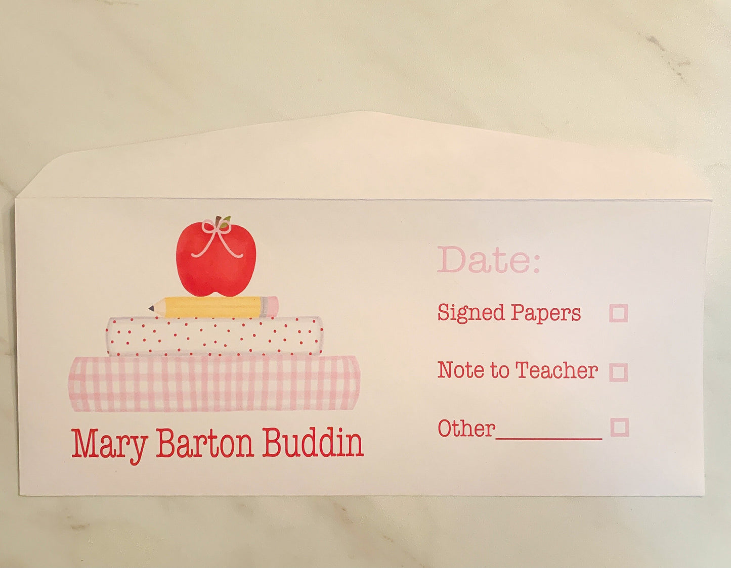 School correspondence personalized envelopes