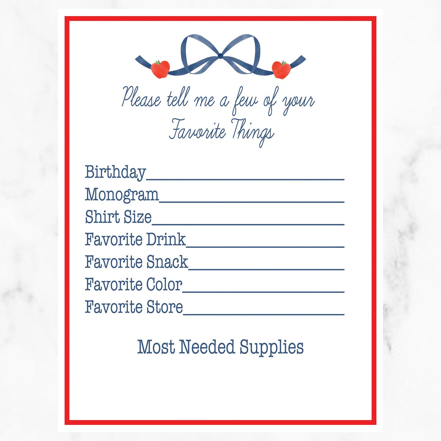 Printable Teacher Questionnaire