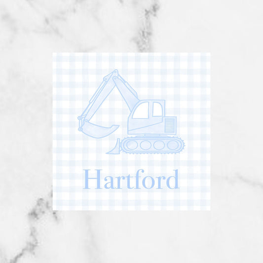 Blue Gingham Construction Digger Enclosure Card