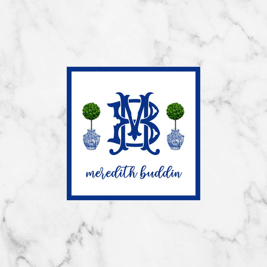 Chinoiserie Topiary Monogram Enclosure Cards