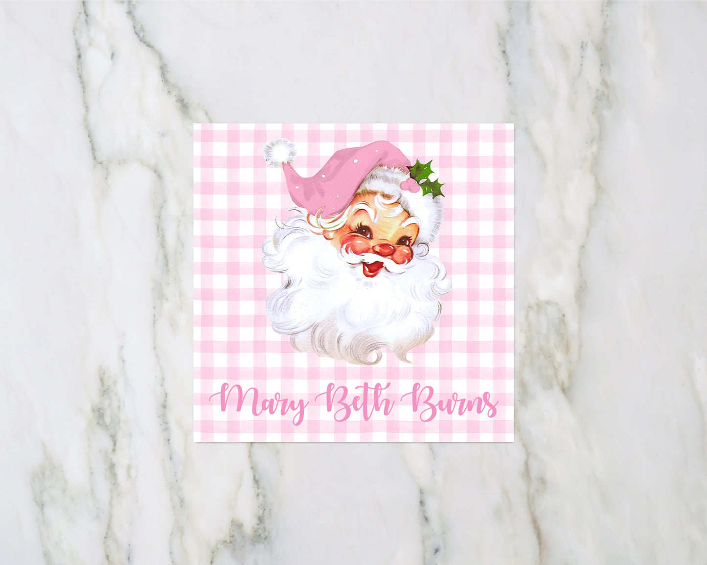 Downloadable Pink Vintage Santa Personalized Enclosure Card