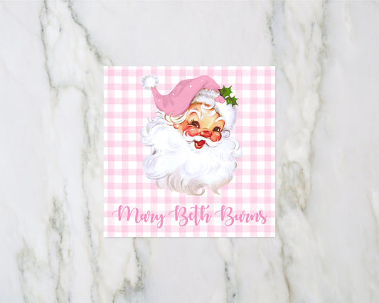 Downloadable Pink Vintage Santa Personalized Enclosure Card