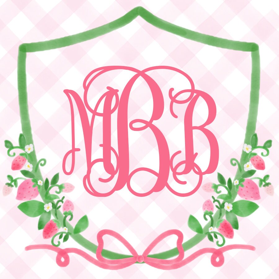 Monogrammed Strawberry Enclosure Cards for Girls