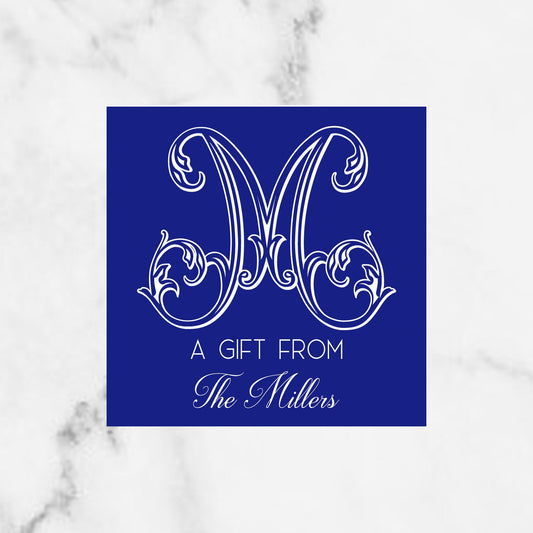 Blue Fancy Initial  Monogrammed Gift Enclosure Cards/Stickers