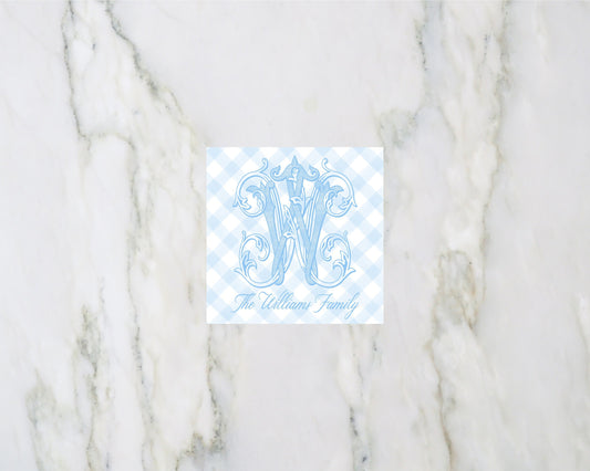 Blue and White Gingham Monogram  Enclosure Card