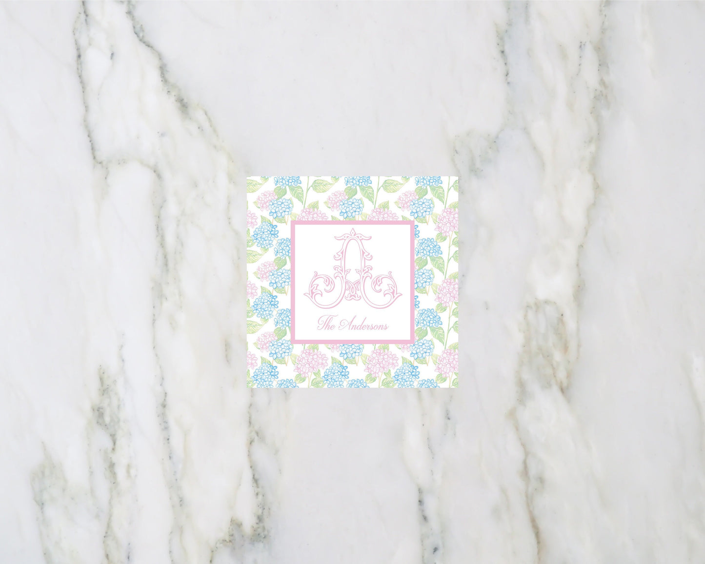 Hydrangea Single Initial Monogram Enclosure Cards