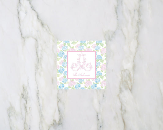 Hydrangea Single Initial Monogram Enclosure Cards