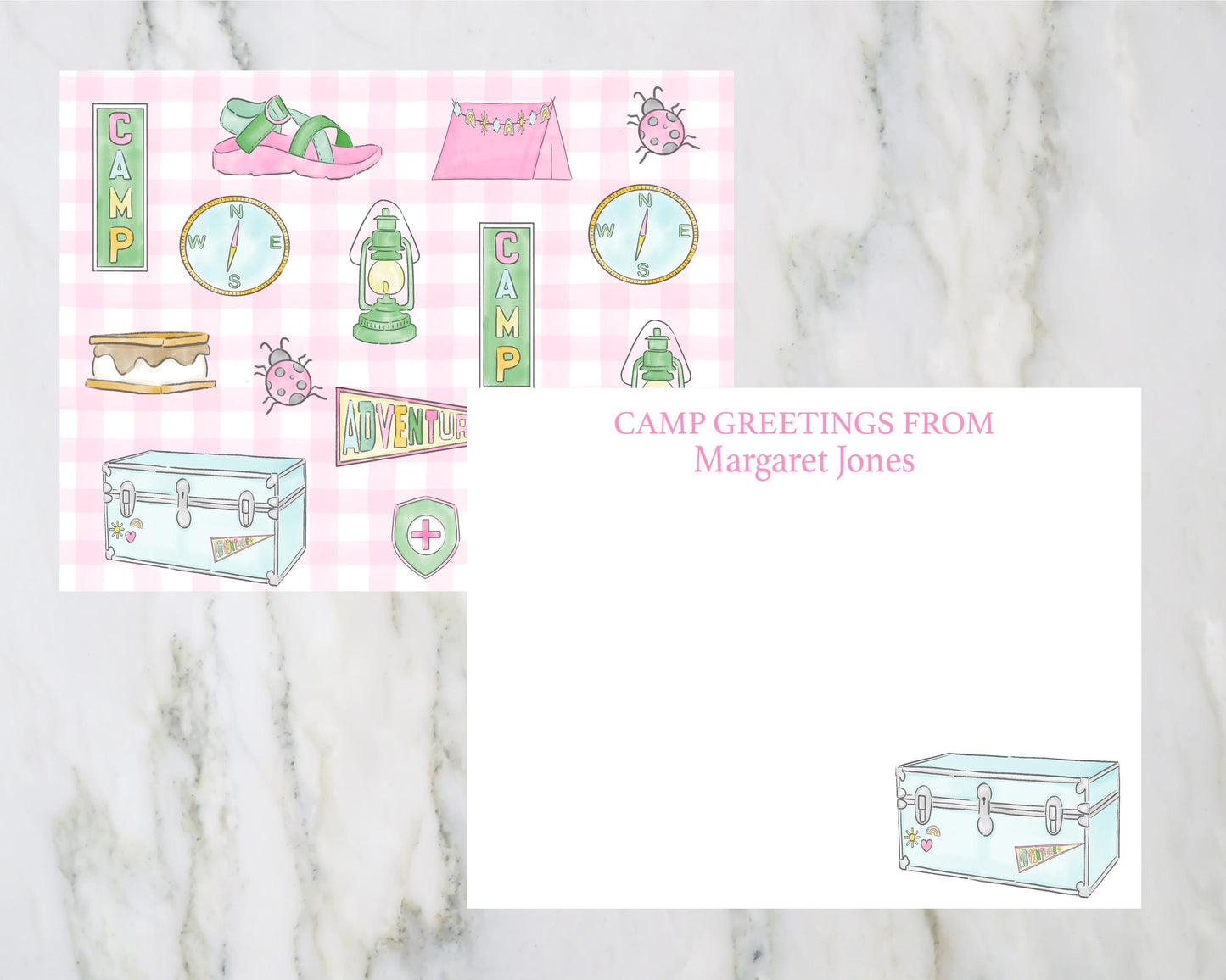 Personalized Girl Sleep Away Camp Note Cards