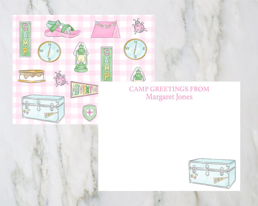 Personalized Girl Sleep Away Camp Note Cards