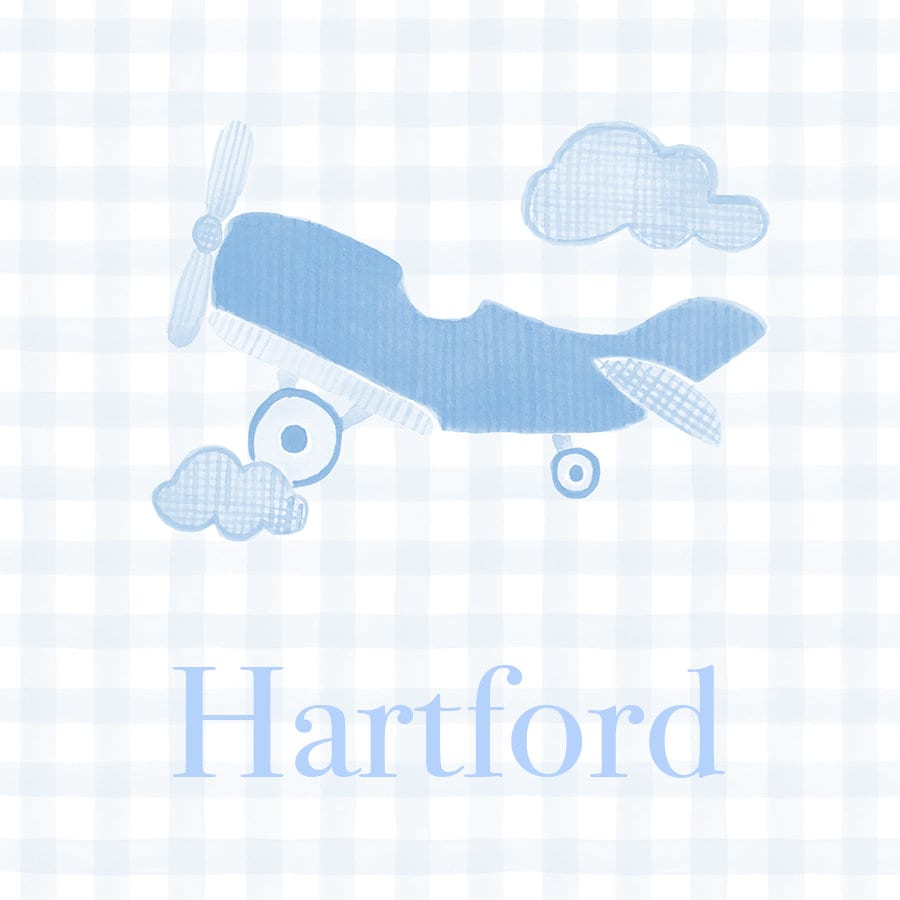 Blue gingham Airplane enclosure card for boys