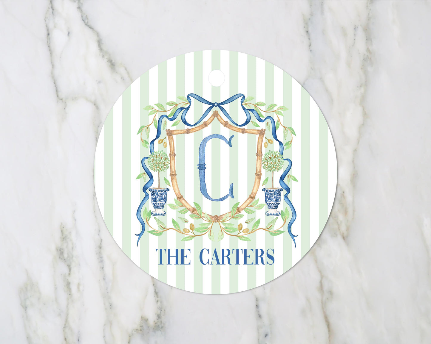 Personalized topiary circle gift tags