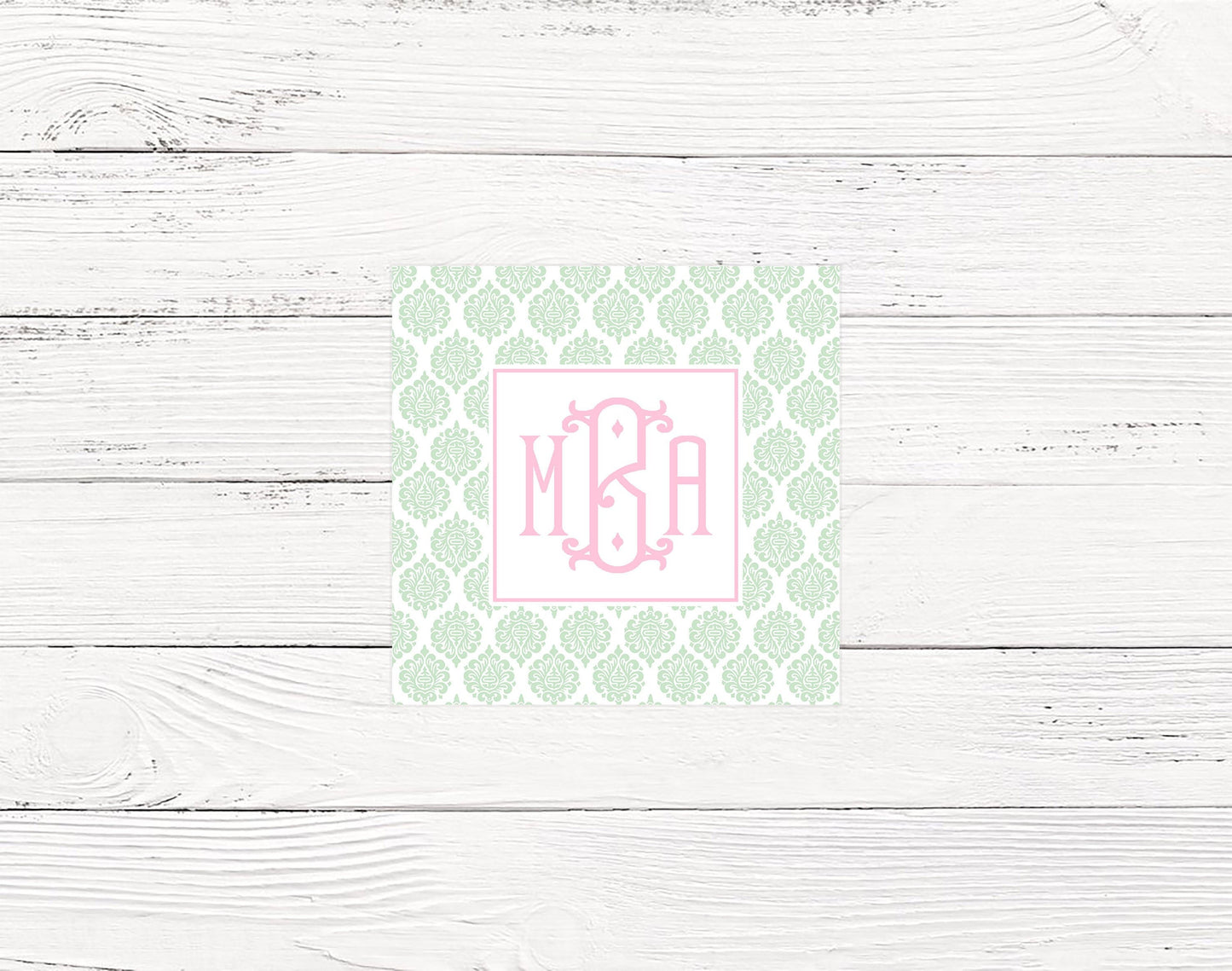 Green Damask Monogrammed Enclosure Cards