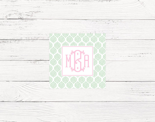 Green Damask Monogrammed Enclosure Cards
