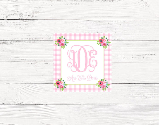 Gingham Floral Monogram Enclosure Cards
