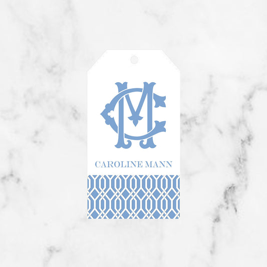 Blue Chinoiserie Chic Monogram Gift Tag