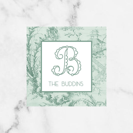 Chinoiserie Green Monogrammed Gift Enclosure Cards/Stickers