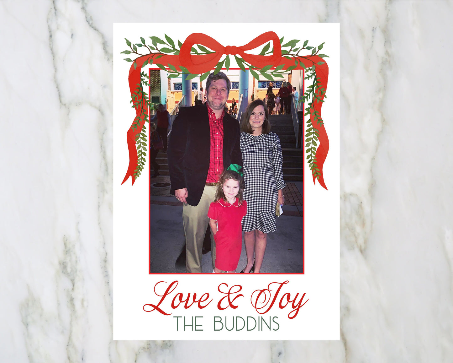 Bow with Greenery Christmas Card