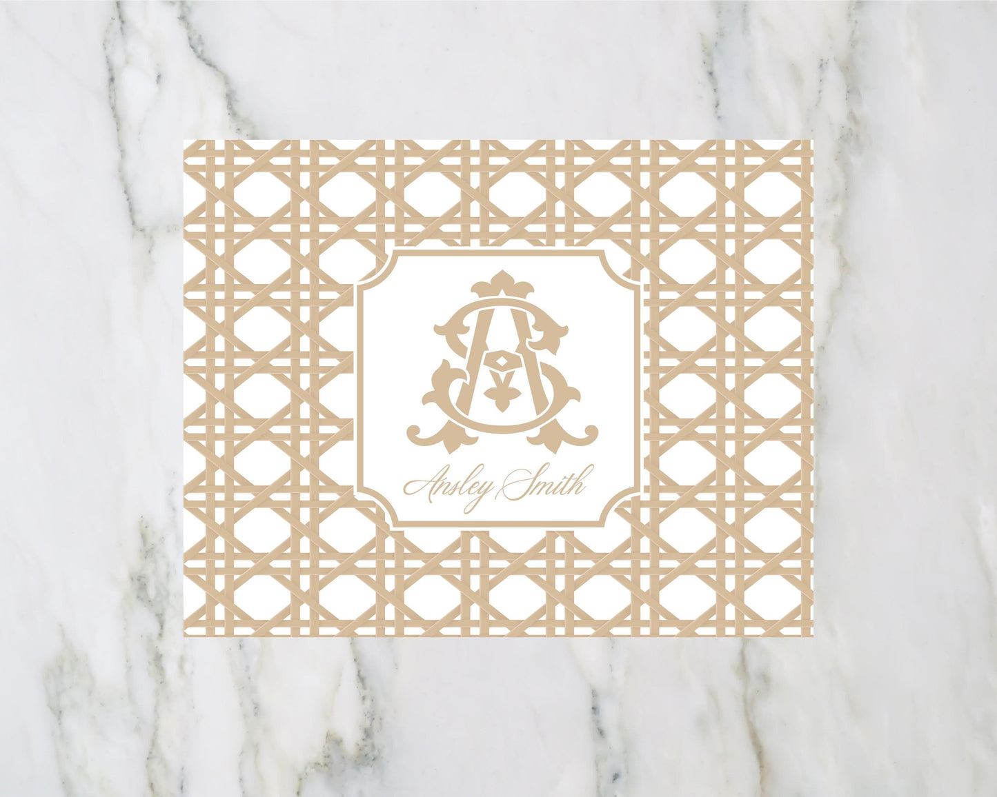 Rattan Monogrammed Folded Notecards