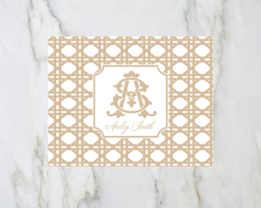 Rattan Monogrammed Folded Notecards