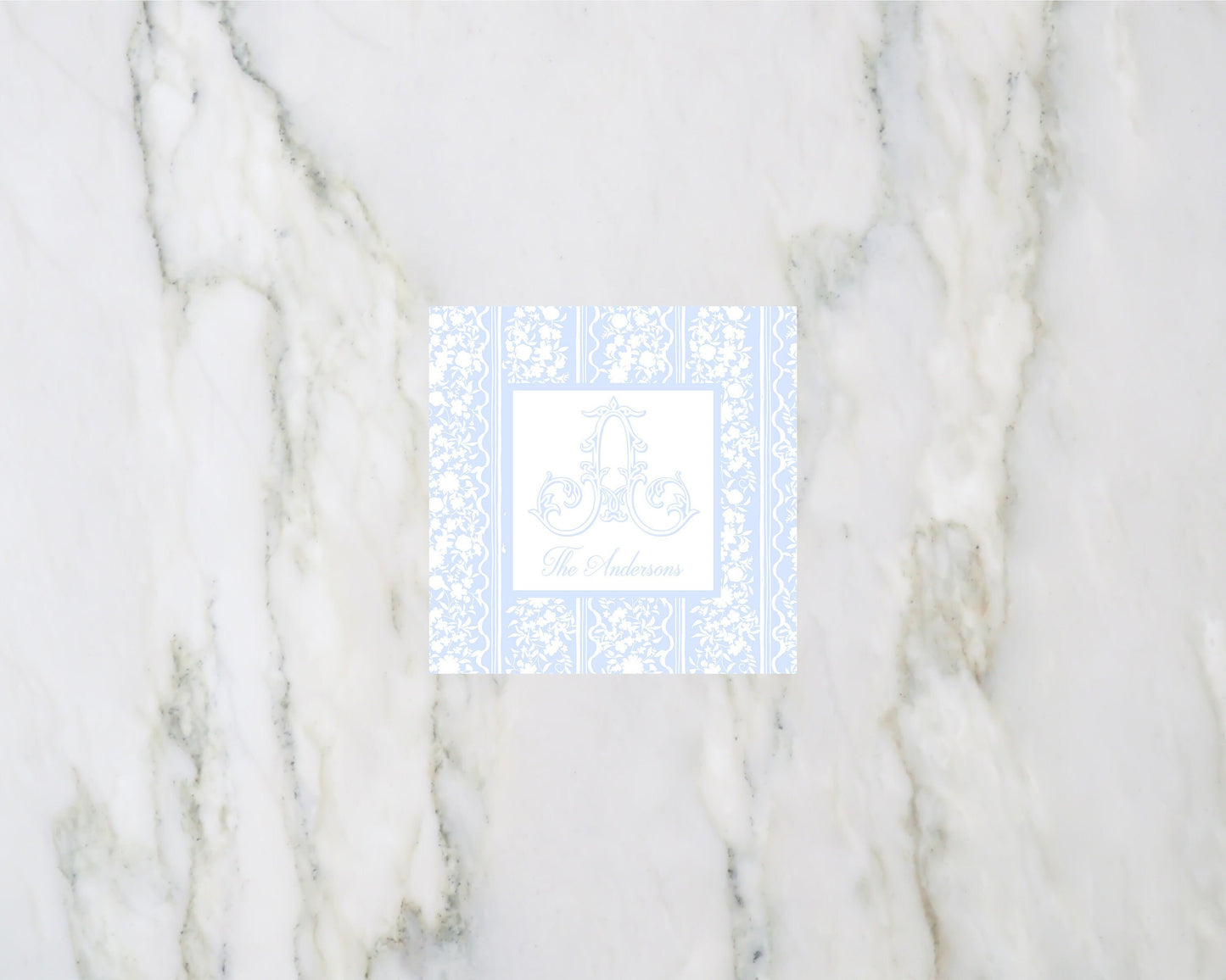 Blue Floral Single Initial Monogram Enclosure Cards