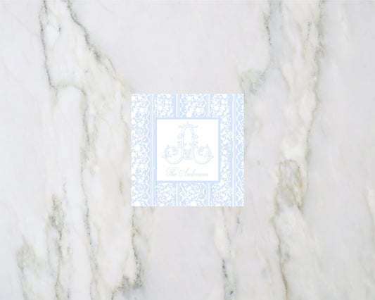 Blue Floral Single Initial Monogram Enclosure Cards