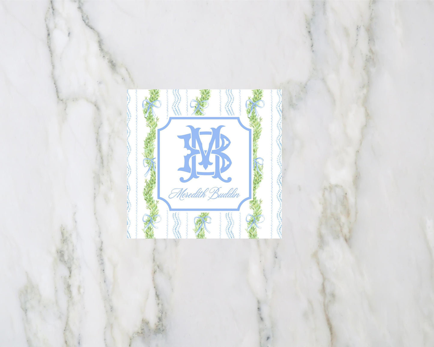 Blue Bow Laurel Garland Christmas Enclosure Card