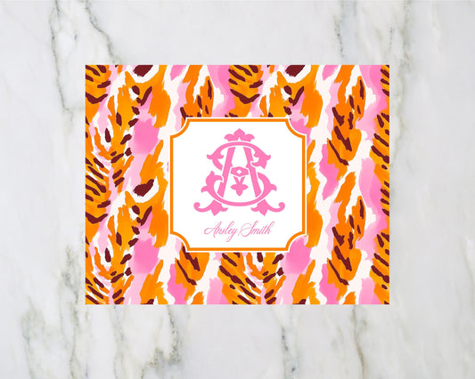 Pink and Orange Tiger Print Folded Notecards
