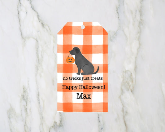 Orange Gingham Black Lab Gift Tags for Halloween