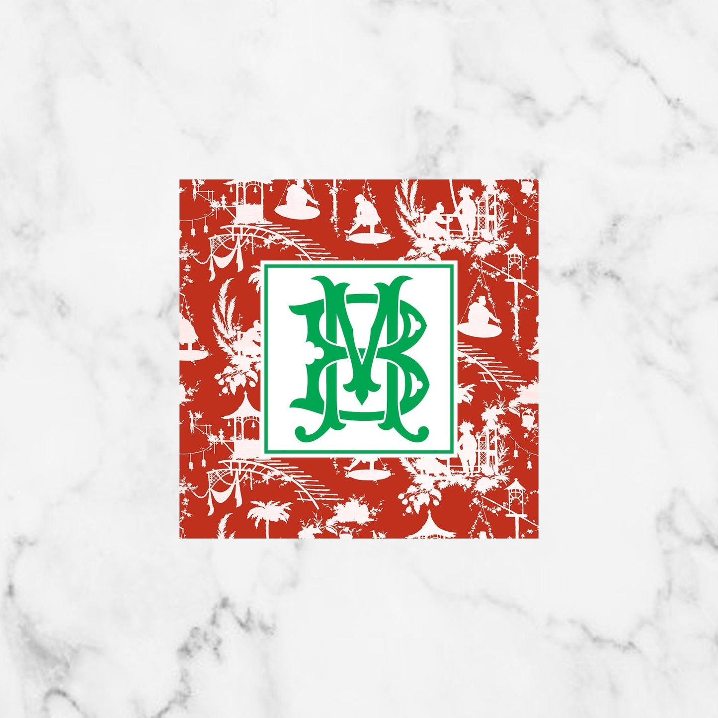 Chinoiserie Red Christmas Enclosure Card with Monogram