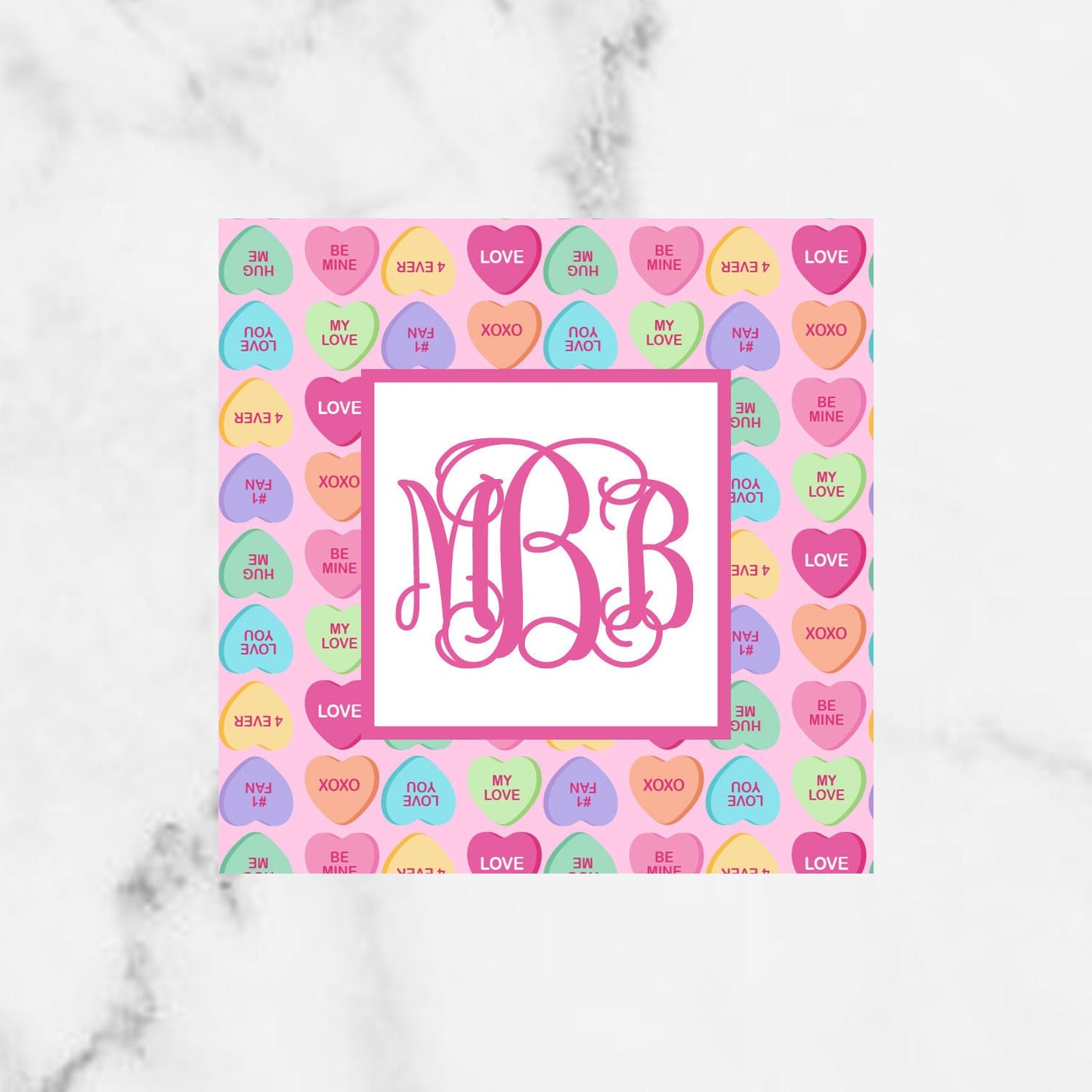 Candy Hearts Monogram Valentine Enclosure Cards