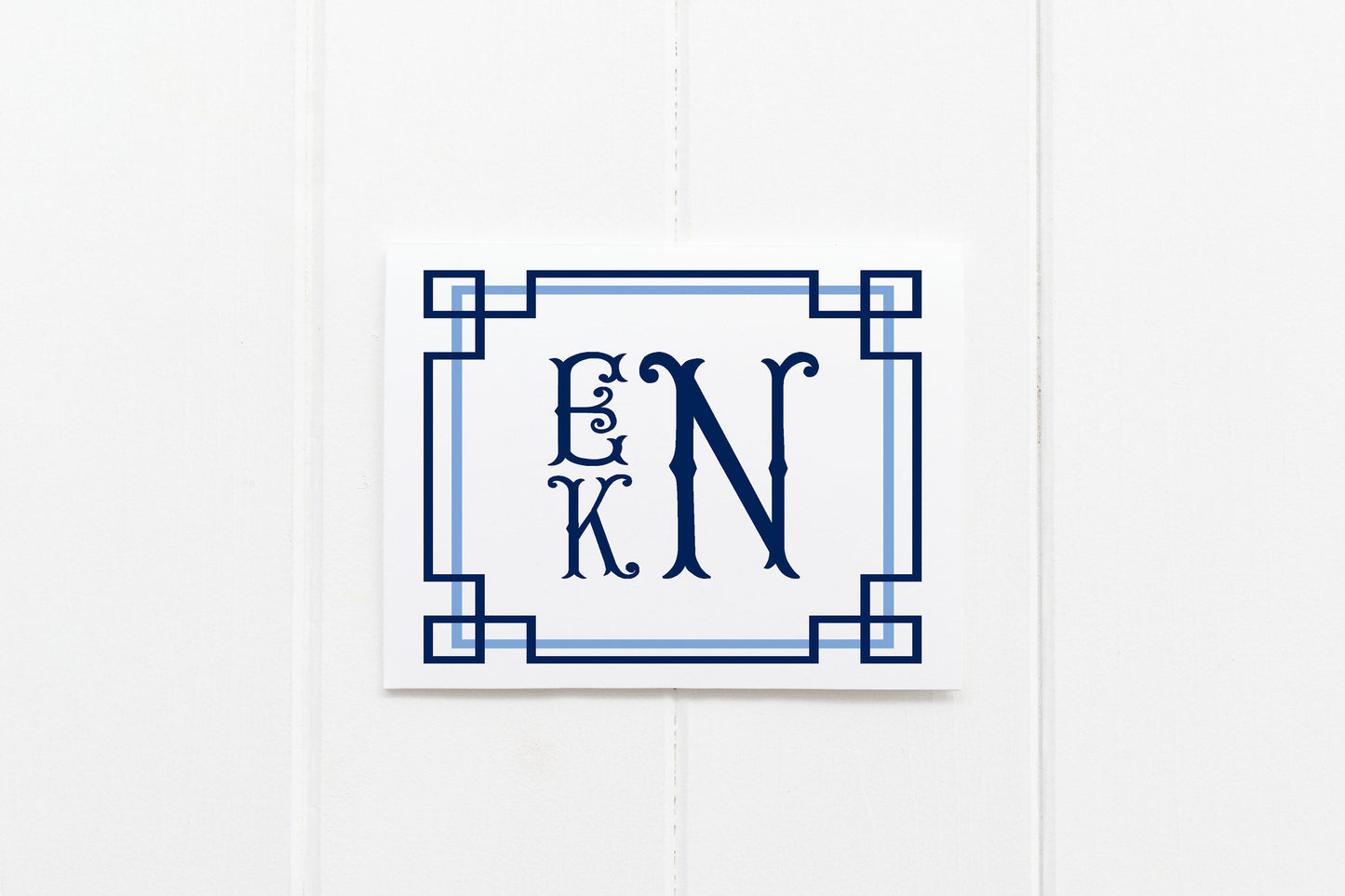 Greek Key Navy and Light Blue Flat Notecards