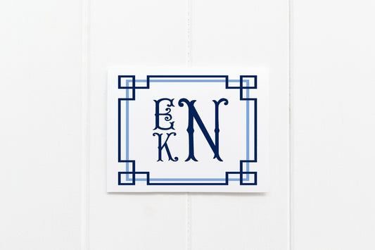 Greek Key Navy and Light Blue Flat Notecards