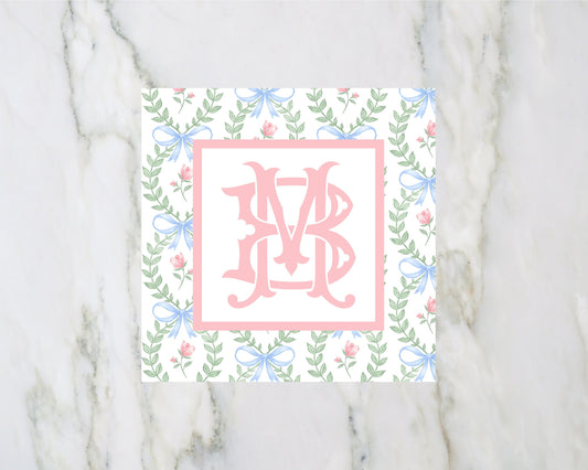 Bow wth greenery Monogram Enclosure Card