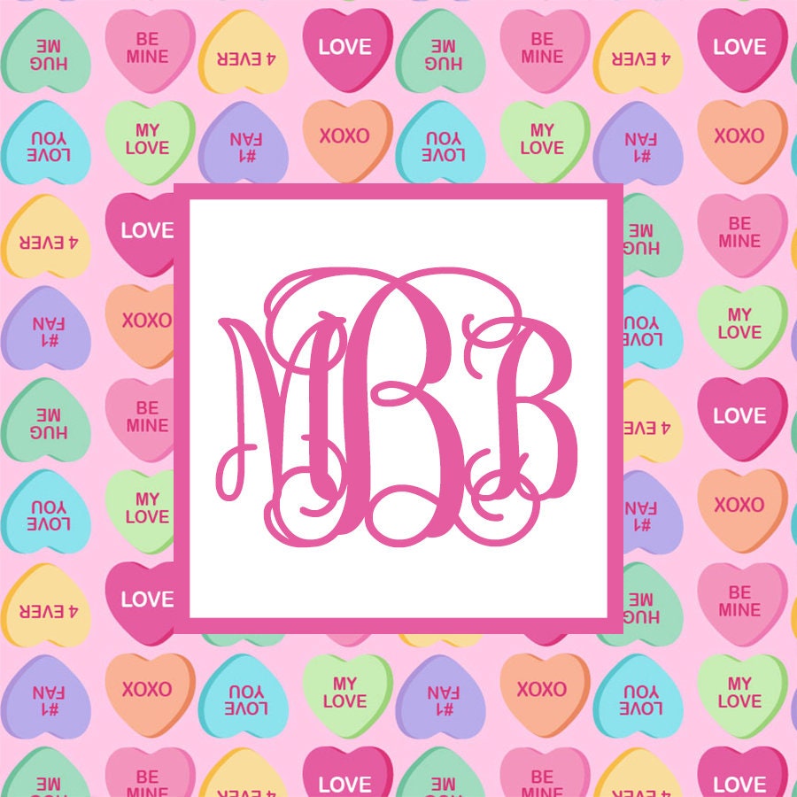 Candy Hearts Monogram Valentine Enclosure Cards