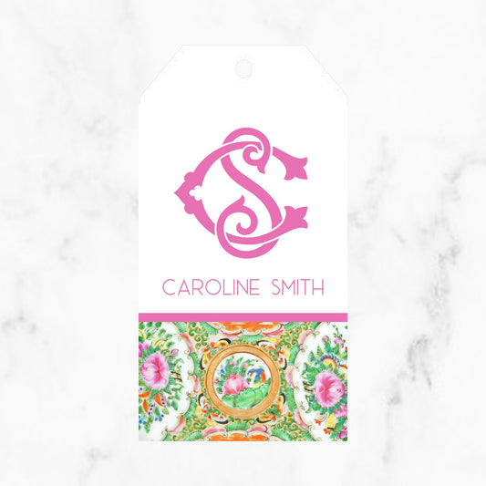 Rose Medallion Inspired Chic Monogram Gift Tag