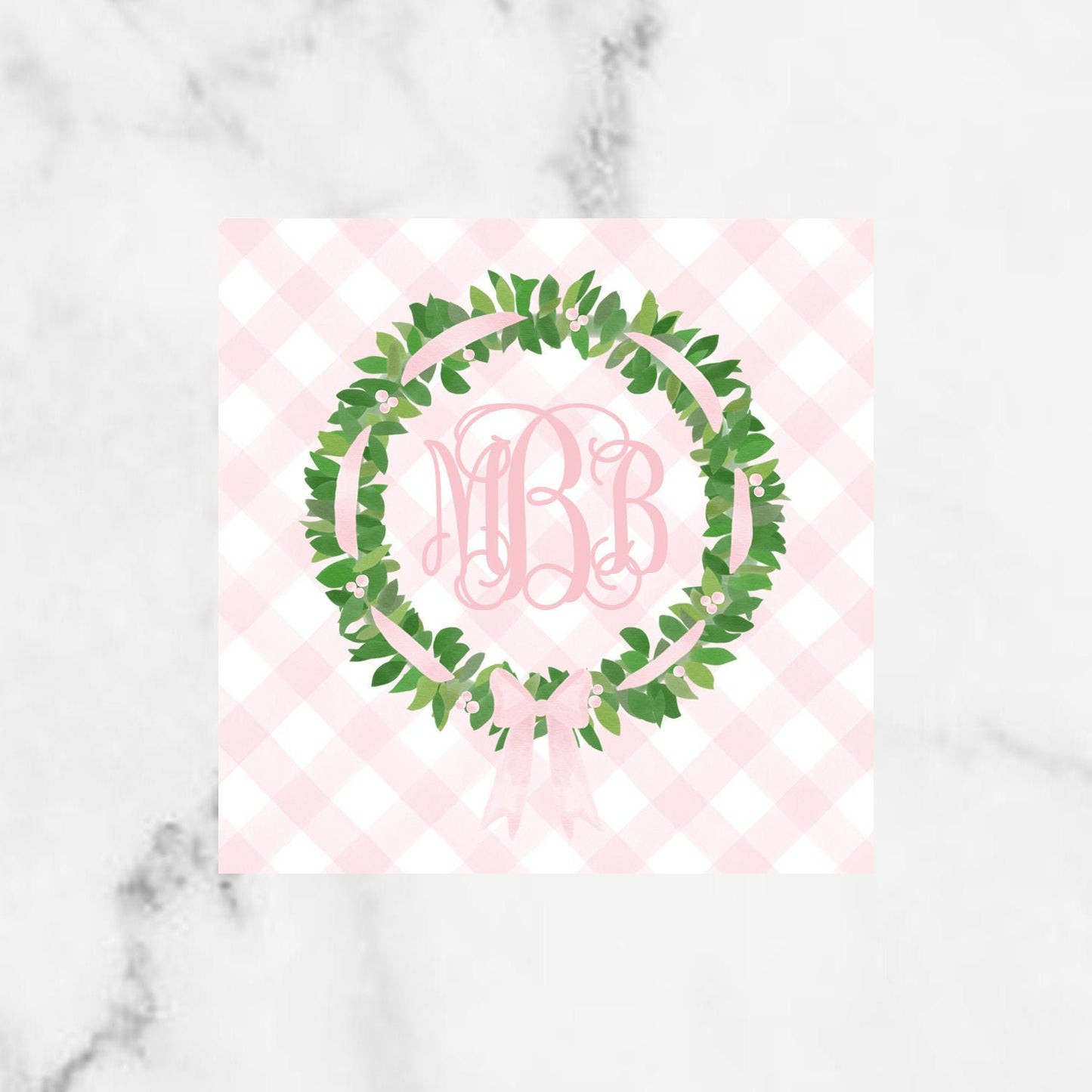 Pink Gingham Floral Wreath With Bow Enclosure Card