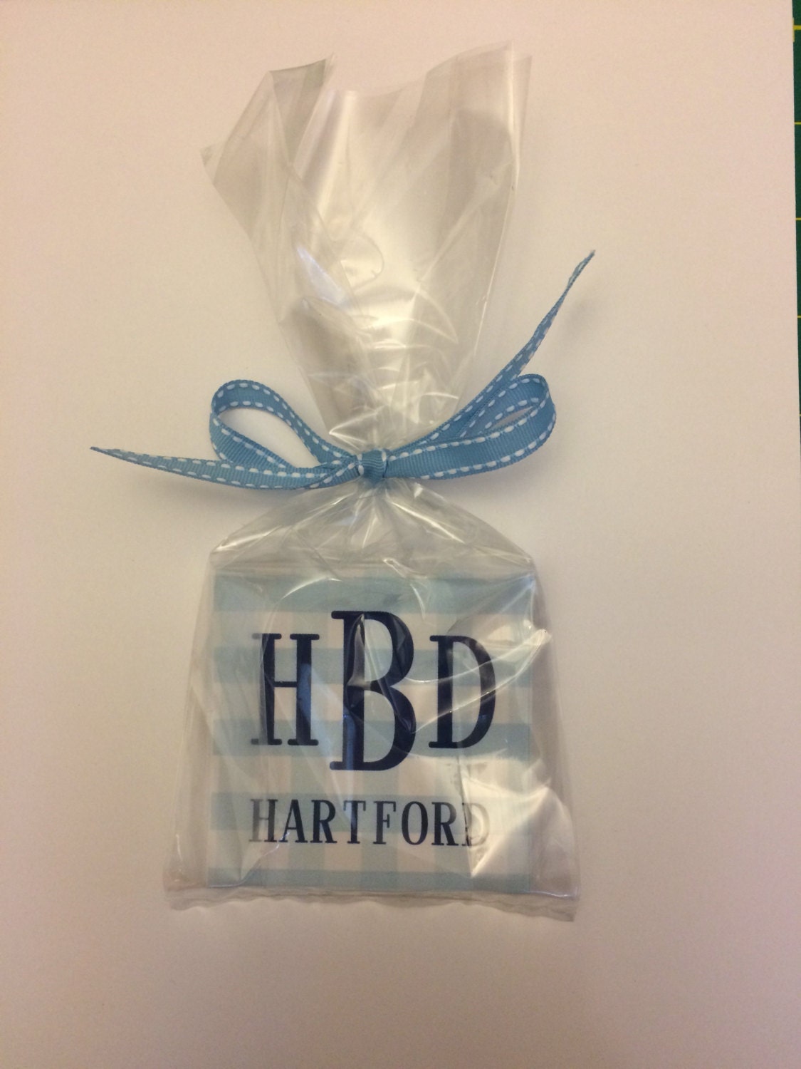 Blue Gingham Monogram Enclosure Cards For Boys