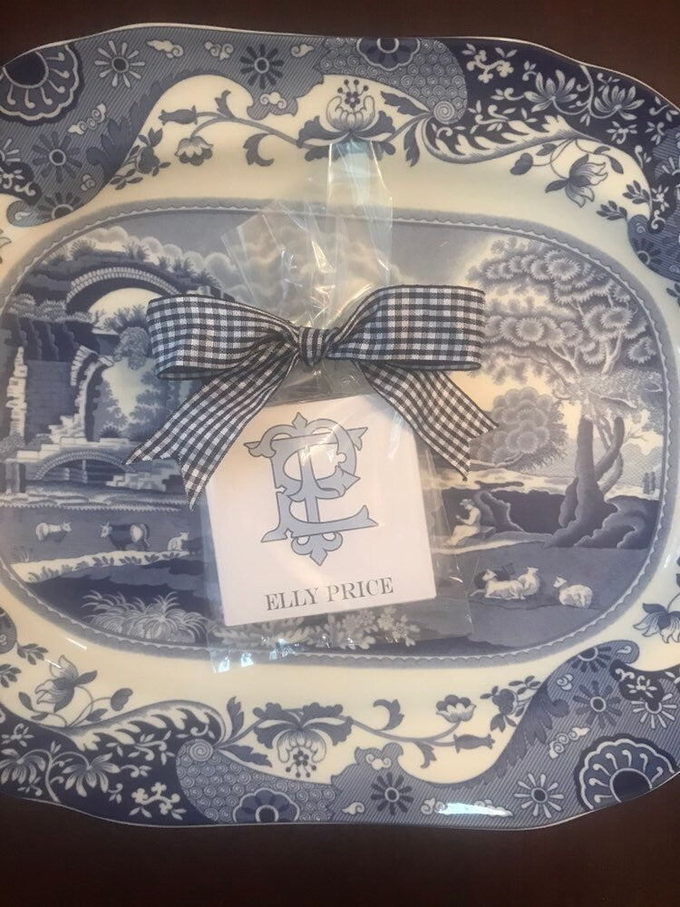 Blue Chic Monogram Enclosure Cards