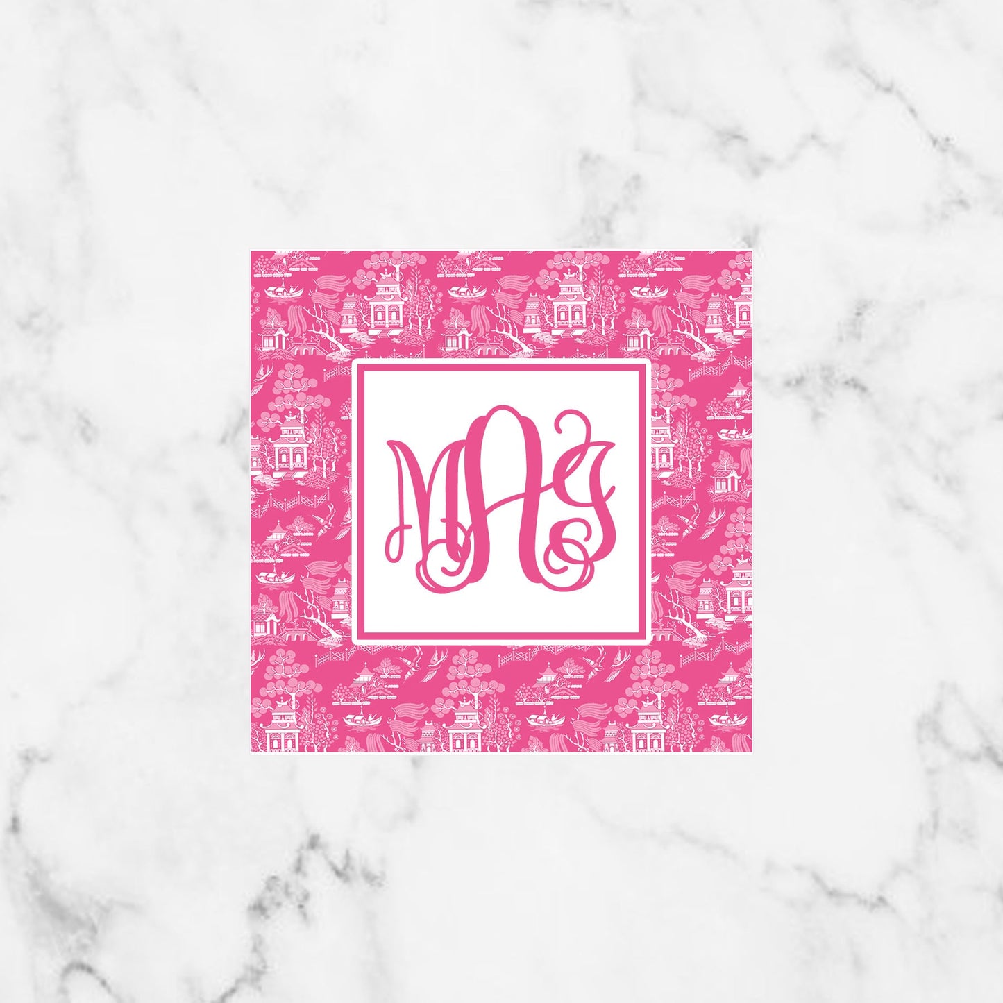 pink chinoiserie monogrammed enclosure cards with envelopes
