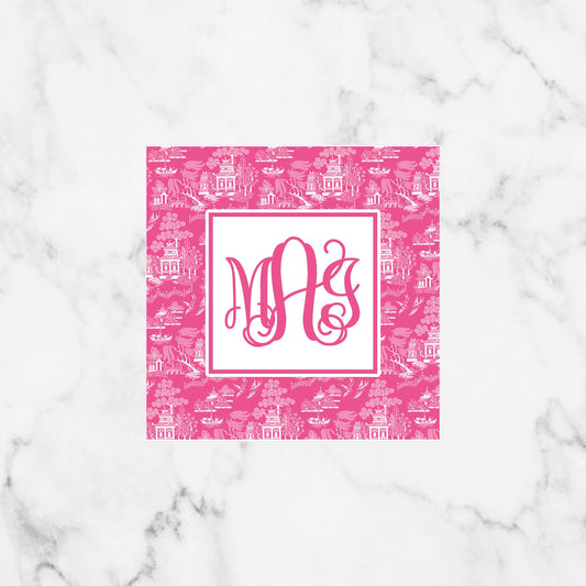 pink chinoiserie monogrammed enclosure cards with envelopes