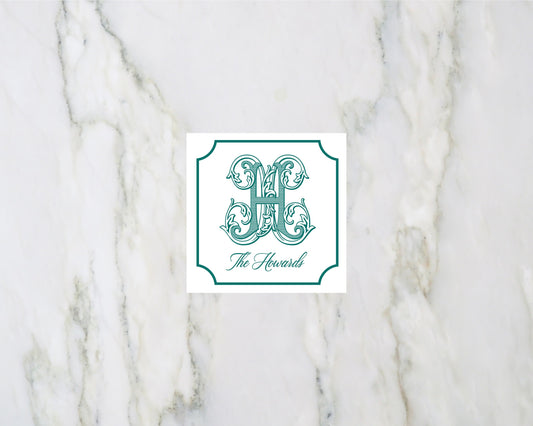 Fancy Teal Monogram Enclosure Card