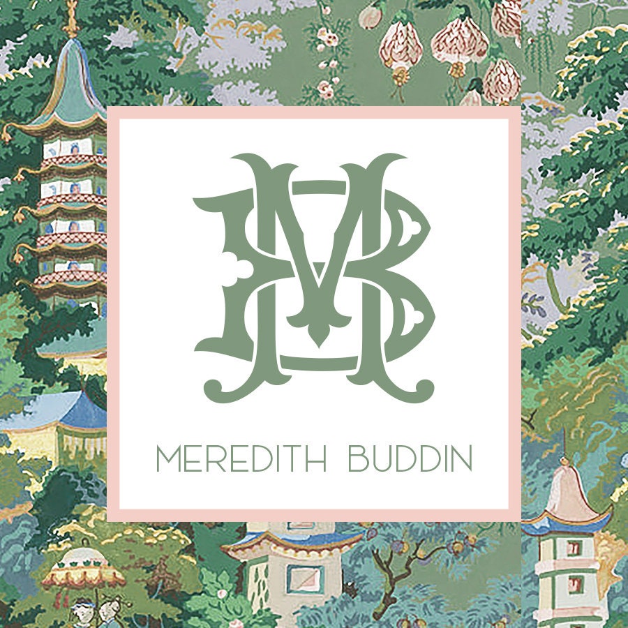 Personalized Pink and Green Chinoiserie Pagoda Monogram Enclosure Card