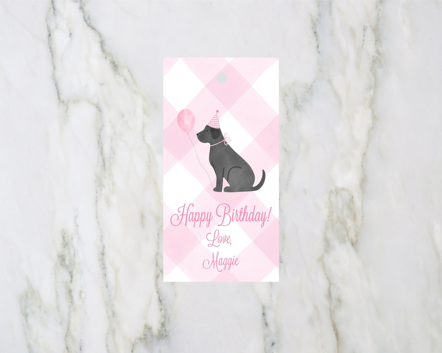 Personalized Birthday Dog Gift Tags Pink Gingham