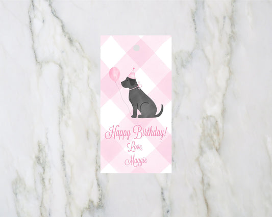 Personalized Birthday Dog Gift Tags Pink Gingham