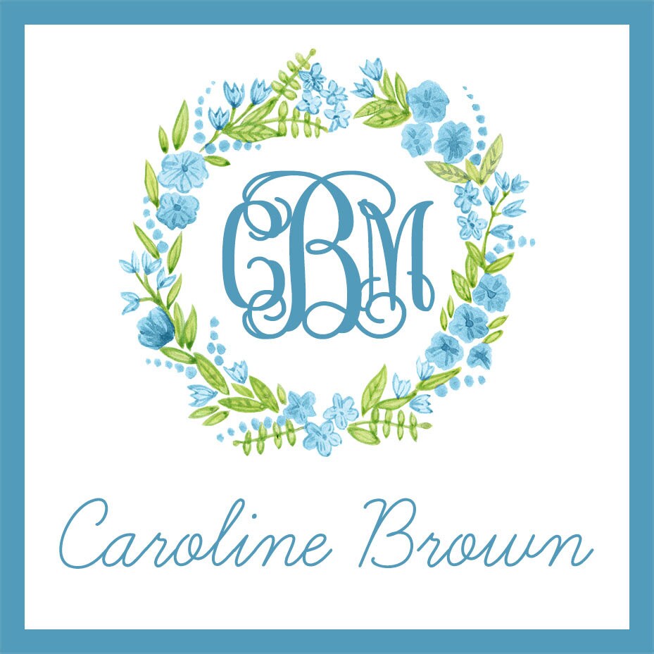 Blue Floral Monogram Enclosure Cards For Girls
