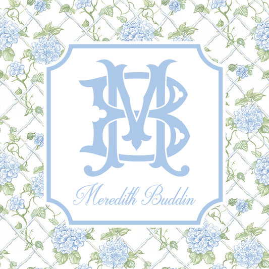 Hydrangea Lattice Monogrammed Enclosure Card
